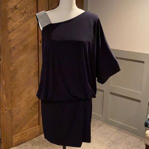Navy off the shoulder rayon dress